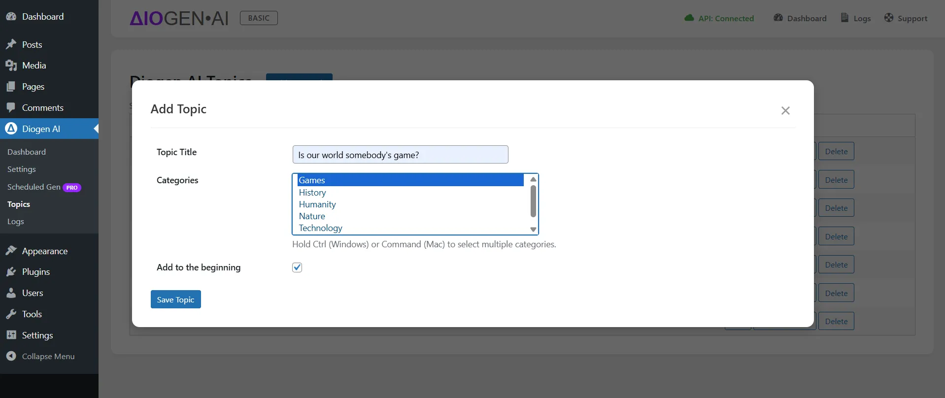 Diogen AI Topic Generator